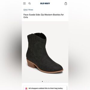 NWT! Old Navy Girl’s Faux-Suede Side-Zip Western Boots in Black Size 13
